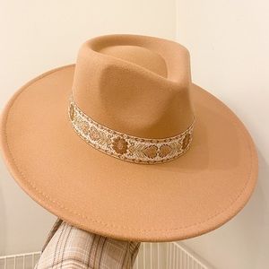 Tan Fedora Wide Brim Hat